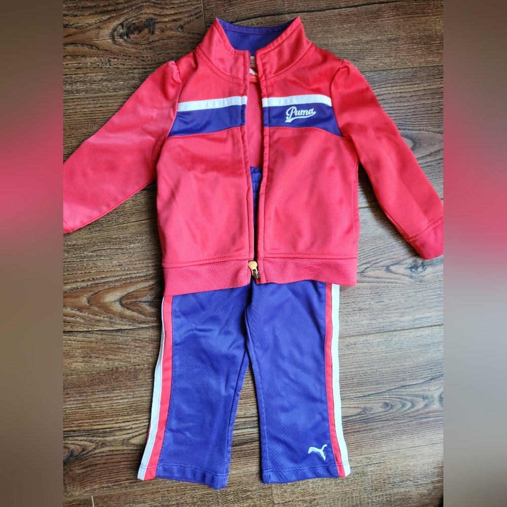 Puma track jacket with matching pants.  Coral and purple.  Sz 18 months